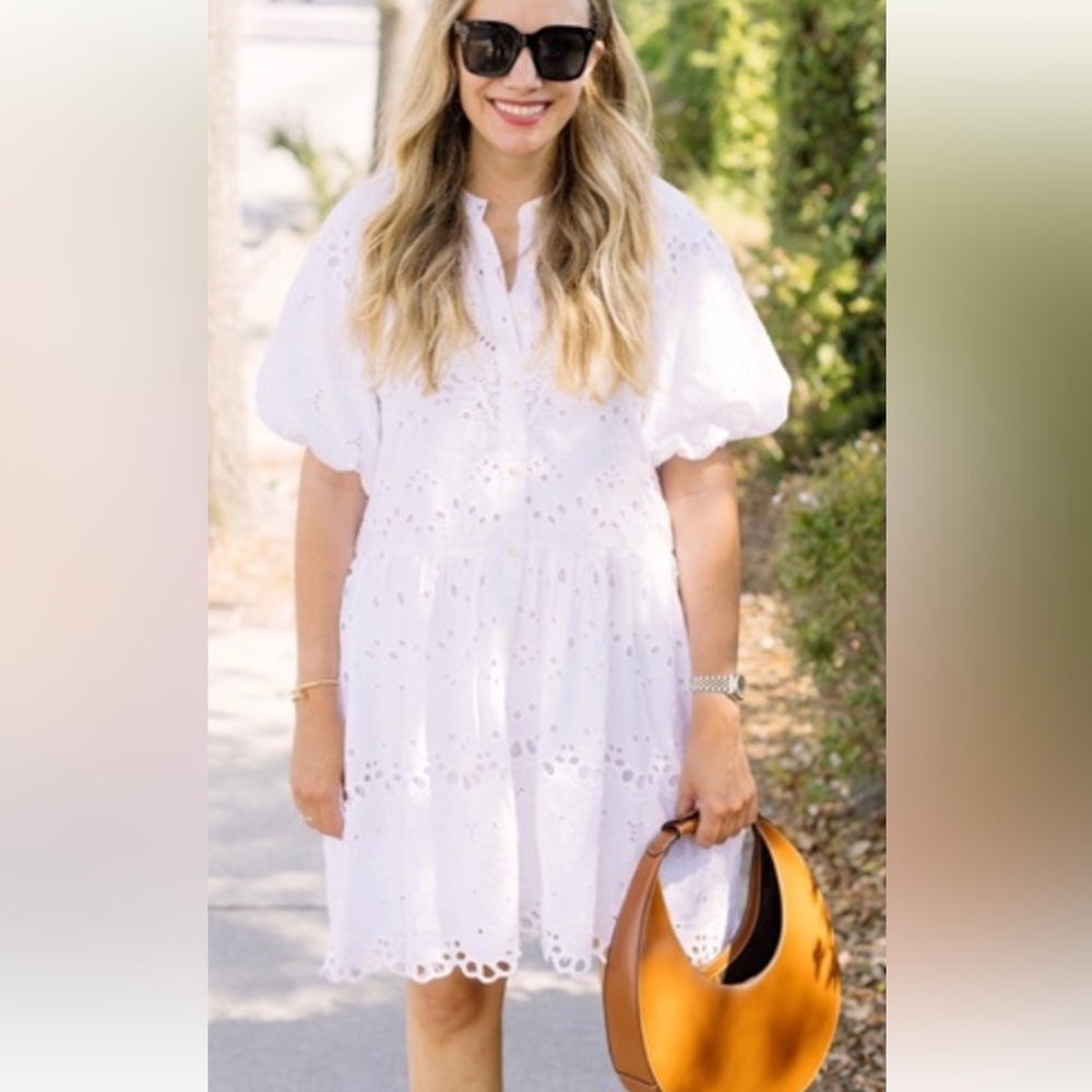 Anthropologie Tallulah Eyelet Lace Mini Dress in white.
